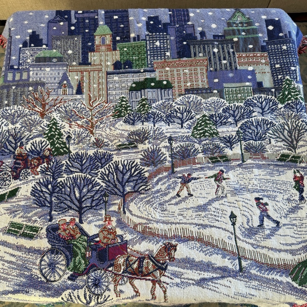 Chatham Christmas Blanket Throw‎ Collectible 58x48” City Skyscrapers Snow Horse